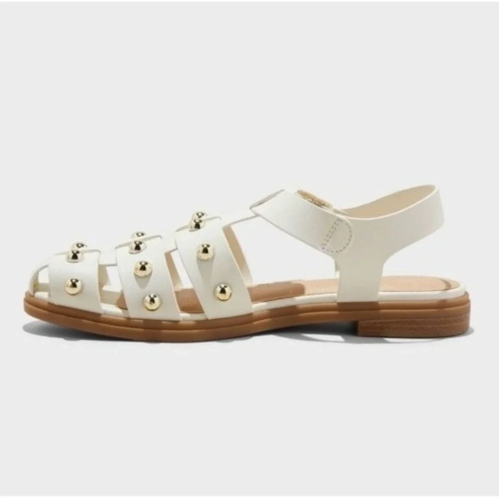 Universal Thread Winnie Studded Fisherman Sandals Off-White Gold Studs 10 - Picture 2 of 4